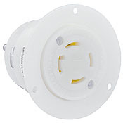 2716 Grounding Receptacle Locking Flanged Outlet, 125/250 V AC, 30 A, 3 Poles, 4 Wires, White