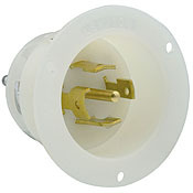 2815 3-Phase Grounding Receptacle Locking Flanged Inlet, 120/208 V AC, 30 A, 4 Poles, 5 Wires, White