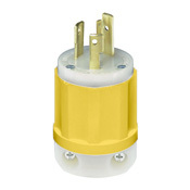 2621-CY 1-Phase Grounding Cable Mount Locking Plug, 250 V AC, 30 A, 2 Poles, 3 Wires, White/Yellow