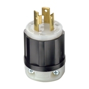 2611 1-Phase Grounding Cable Mount Locking Plug, 125 V AC, 30 A, 2 Poles, 3 Wires, Black/White