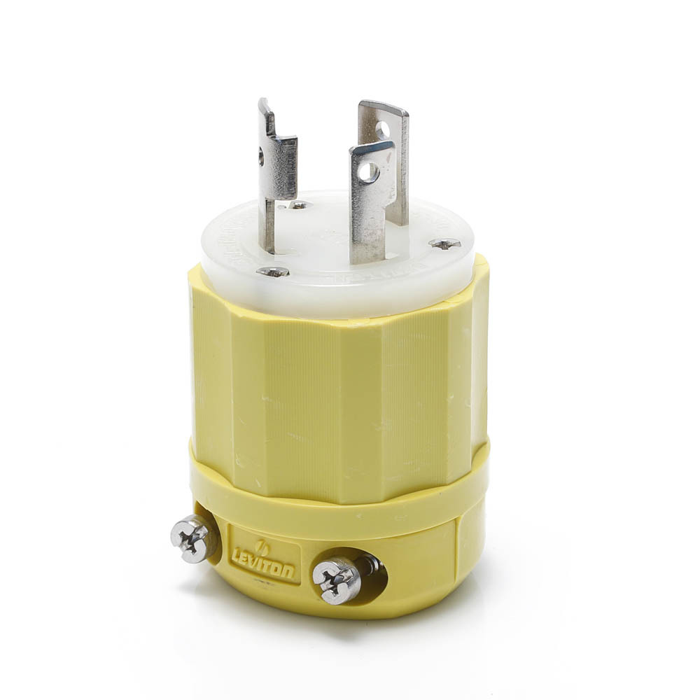 26CM-11 Cable Mount Grounding Locking Plug, 125 V AC, 30 A, 2 Poles, 3 Wires, White/Yellow