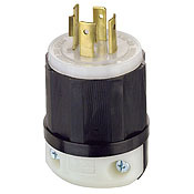 2431 3-Phase Grounding Cable Mount Locking Plug, 480 V AC, 20 A, 3 Poles, 4 Wires, Black/White