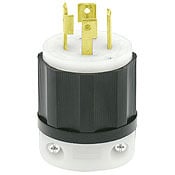 2721 3-Phase Grounding Cable Mount Locking Plug, 250 V AC, 30 A, 3 Poles, 4 Wires, Black/White
