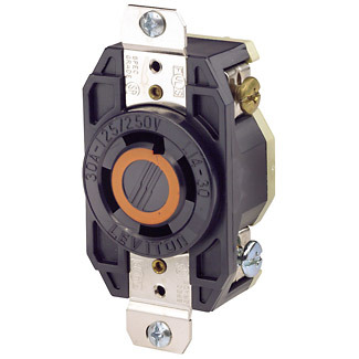 2710 Grounding Locking Receptacle, 125/250 V AC, 30 A, 3 Poles, 4 Wires, Black