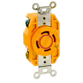 2720-IG Isolated Grounding Locking Receptacle, 250 V AC, 30 A, 3 Poles, 4 Wires, Orange