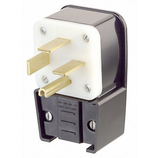 8462-P 3-Phase Angled Cable Mount Grounding -Phase Angled Cable Mount Grounding Straight Blade Plug, 250 V AC, 60 A, 3 Poles, 4 Wires, Black