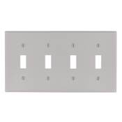 87012 Standard Size Traditional Wall Plate, 4 Gangs, 4.4 in W x 4.5 in H, Thermoset, Gray
