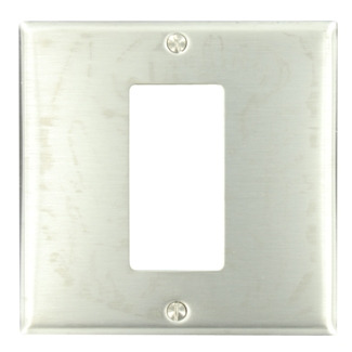 S746-N Decora Standard Size Wall Plate, 2 Gangs, 4.56 in W x 4.5 in H, 302 Stainless Steel