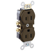 CR15 1-Phase Duplex Indented Face Self-Grounding Straight Blade Receptacle, 125 V AC, 15 A, 2 Poles, 3 Wires, Brown