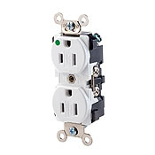 8200-SGW 1-Phase Duplex Extra Heavy Duty Tamper Resistant Straight Blade Receptacle, 125 V AC, 15 A, 2 Poles, 3 Wires, White