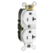 CR020-W 1-Phase Duplex Slim Straight Blade Receptacle, 125 V AC, 20 A, 2 Poles, 3 Wires, White