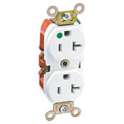 8300-HLW 1-Phase Duplex Extra Heavy Duty Illuminated Self-Grounding Straight Blade Receptacle, 125 V AC, 20 A, 2 Poles, 3 Wires, White
