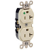 8300-HLR 1-Phase Duplex Extra Heavy Duty Illuminated Self-Grounding Straight Blade Receptacle, 125 V AC, 20 A, 2 Poles, 3 Wires, Red