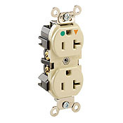 8300-IGW Heavy Duty Isolated Ground Narrow Body Straight Blade Duplex Receptacle, 125 V AC, 20 A, 2 Poles, 3 Wires, White