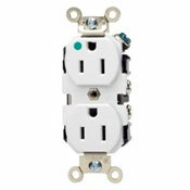 8200-W 1-Phase Duplex Extra Heavy Duty Wide Body Straight Blade Receptacle, 125 V AC, 15 A, 2 Poles, 3 Wires, White