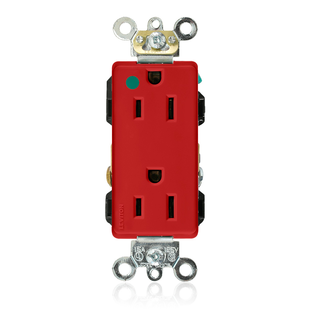 16262-HGR 1-Phase Duplex Straight Blade Receptacle, 125 V AC, 15 A, 2 Poles, 3 Wires, Red