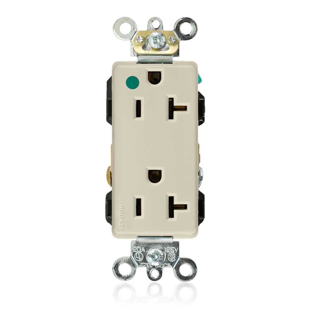 16362-HGI 1-Phase Duplex Extra Heavy Duty Self-Grounding Straight Blade Receptacle, 125 V AC, 20 A, 2 Poles, 3 Wires, Ivory