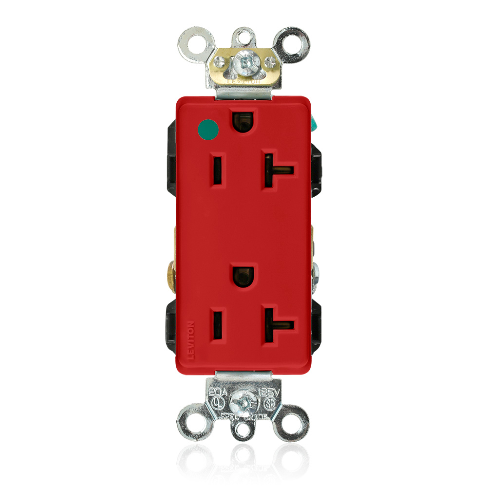 16362-HGR Decora Plus 1-Phase Duplex Extra Heavy Duty Self-Grounding Straight Blade Receptacle, 125 V AC, 20 A, 2 Poles, 3 Wires, Red