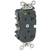 8300-H Heavy Duty Slim Body Straight Blade Duplex Receptacle, 125 V AC, 20 A, 2 Poles, 3 Wires, Brown