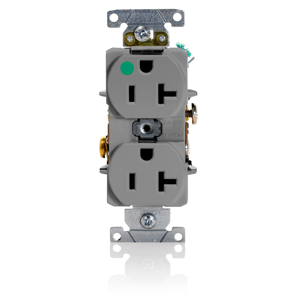 8300-HGY Heavy Duty Slim Body Straight Blade Duplex Receptacle, 125 V AC, 20 A, 2 Poles, 3 Wires, Gray