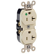 8300-HR Heavy Duty Slim Body Straight Blade Duplex Receptacle, 125 V AC, 20 A, 2 Poles, 3 Wires, Red