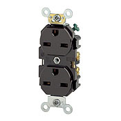 5662 1-Phase Duplex Heavy Duty Straight Blade Receptacle, 250 V AC, 15 A, 2 Poles, 3 Wires, Brown