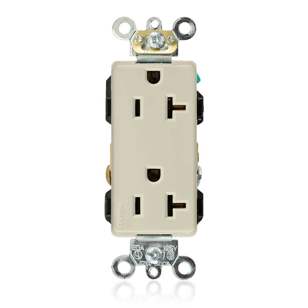 16362-I 1-Phase Duplex Heavy Duty Self-Grounding Straight Blade Receptacle, 125 V AC, 20 A, 2 Poles, 3 Wires, Ivory