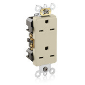 16662-I Duplex Heavy Duty Self-Grounding Straight Blade Receptacle, 250 V AC, 15 A, 2 Poles, 3 Wires, Ivory