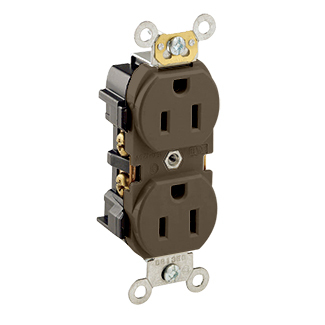 5252 Heavy Duty Straight Blade Duplex Receptacle, 125 V AC, 15 A, 2 Poles, 3 Wires, Brown