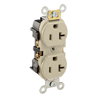 5352-I Heavy Duty Straight Blade Duplex Receptacle, 125 V AC, 20 A, 2 Poles, 3 Wires, Ivory