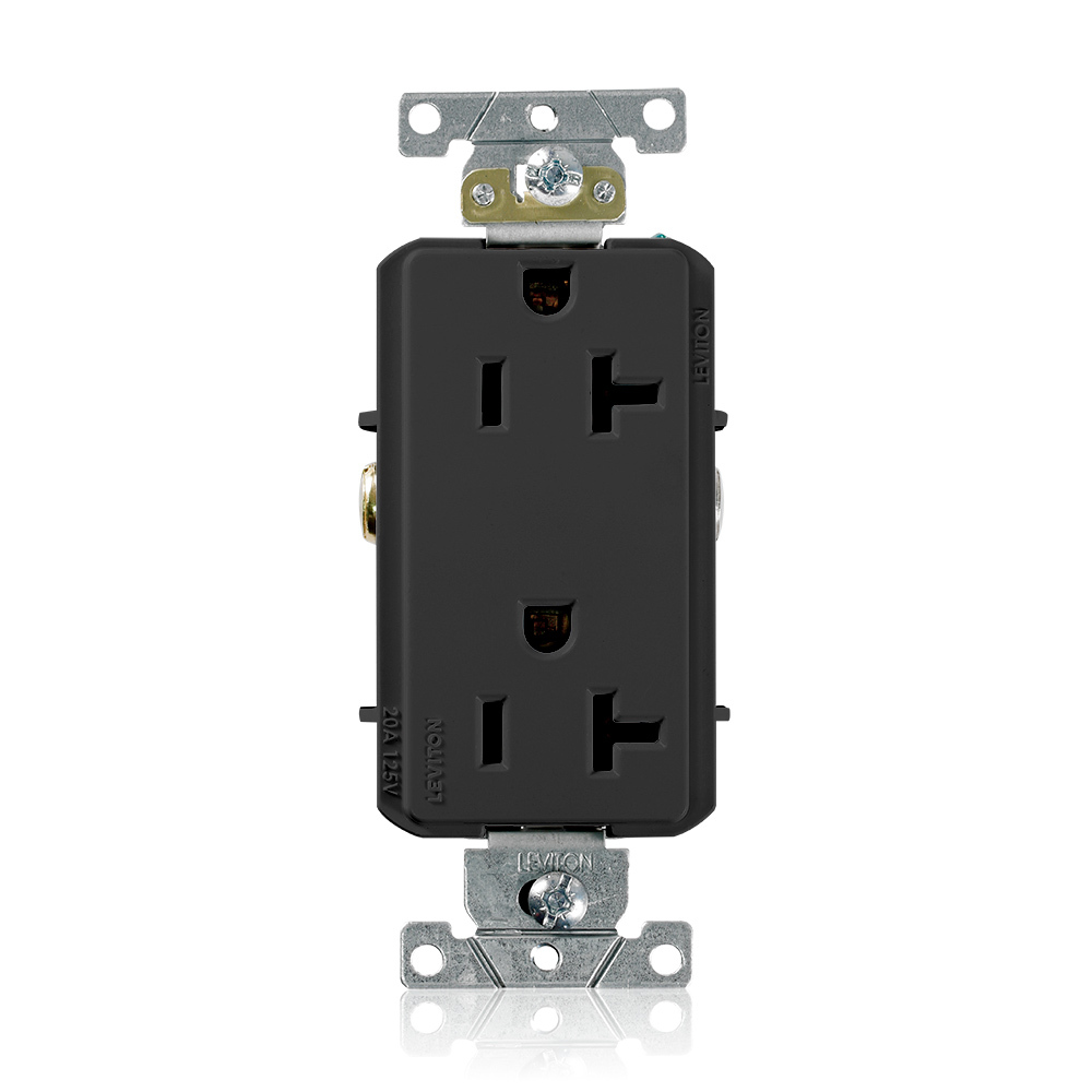 16352-E Heavy Duty Self Grounding Duplex Receptacle, 125 V AC, 20 A, 2 Poles, 3 Wires, Black