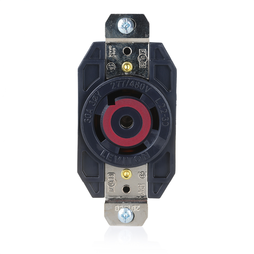 2820 3-Phase Y Grounding Locking Receptacle, 277/480 V AC, 30 A, 4 Poles, 5 Wires, Black