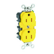 52CM-62 Corrosion Resistant Duplex Extra Heavy Duty Self-Grounding Wide Body Straight Blade Receptacle, 125 V AC, 15 A, 2 Poles, 3 Wires, Yellow