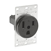 5373 Extra Heavy Duty Grounding Straight Blade Receptacle, 125 VAC, 50 A, 2 Poles, 3 Wires, Black