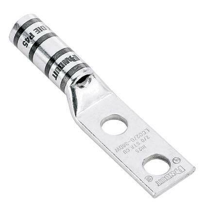 LCC4-38DW-L Pan-Lug LCC-W 2-Hole Compression Connector Lug, 4 to 3 AWG, 2 AWG Solid/Stranded Copper Conductor, Die Code: P29, 42.95 in Stud, Tin Plated Copper