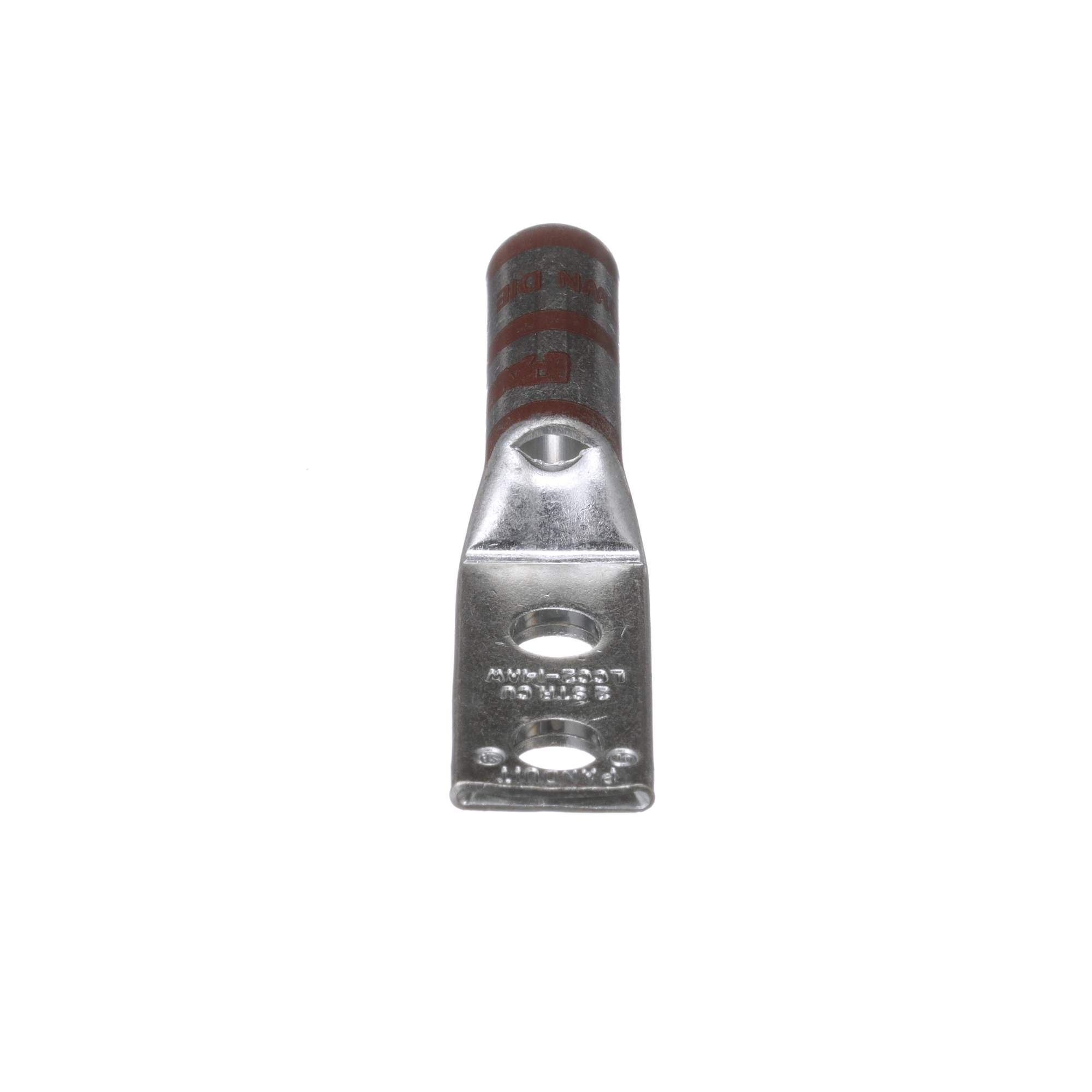 LCC2-14AW-Q Pan-Lug LCC-W 2-Hole Compression Connector Lug, 2 AWG Stranded Copper Conductor, Die Code: P33, 42.826 in Stud, Tin Plated Copper
