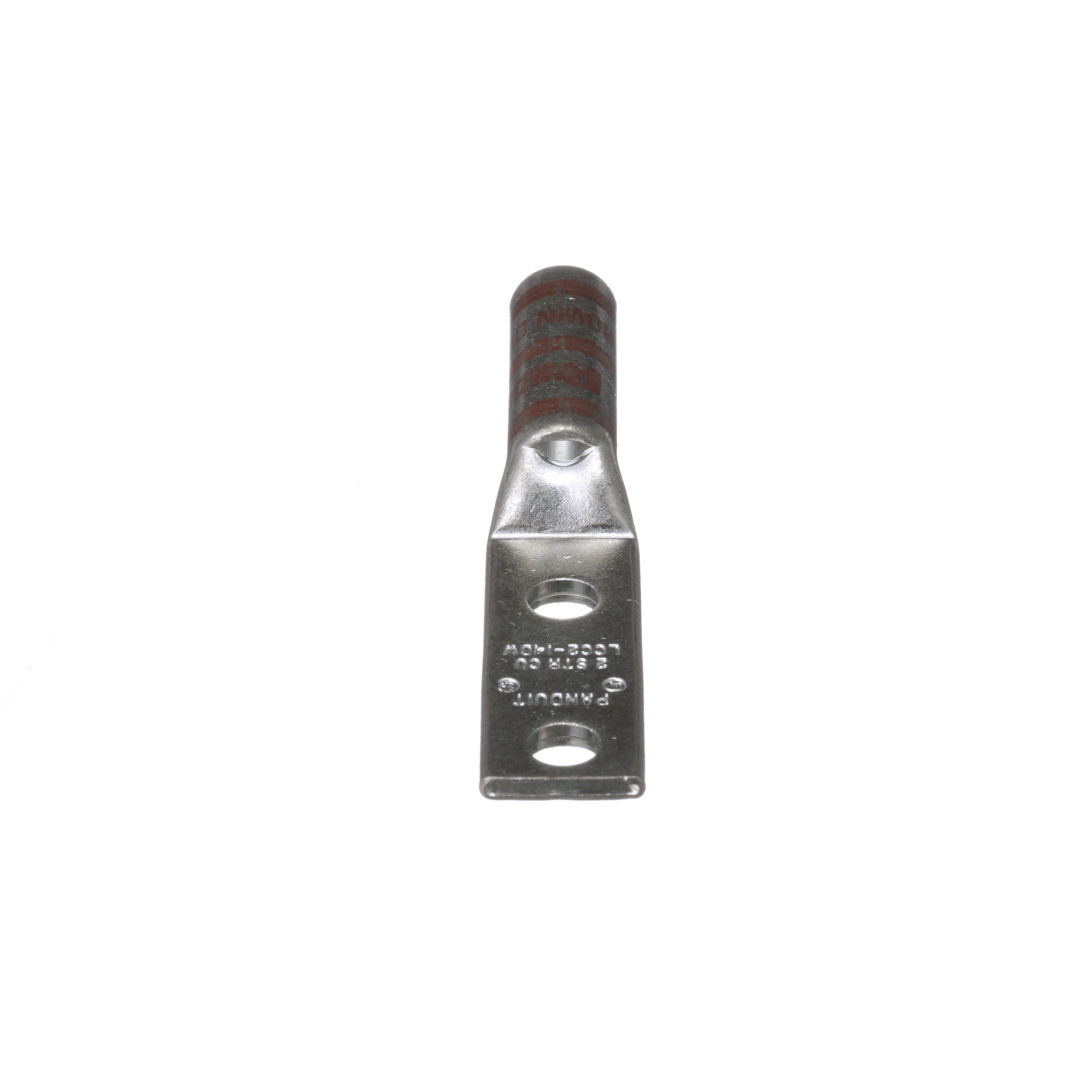 LCC2-14DW-Q Pan-Lug LCC-W 2-Hole Compression Connector Lug, 2 AWG Stranded Copper Conductor, Die Code: P33, 42.826 in Stud, Tin Plated Copper