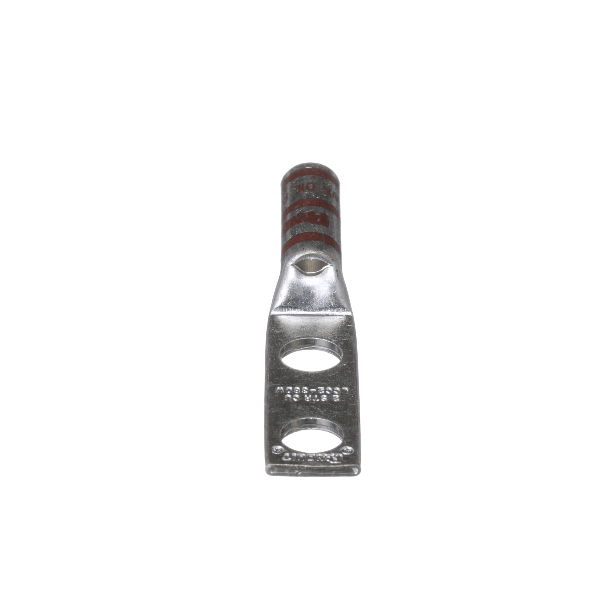 LCC2-38DW-Q Pan-Lug LCC-W 2-Hole Compression Connector Lug, 2 AWG Stranded Copper Conductor, Die Code: P33, 3/8 in Stud, Tin Plated Copper