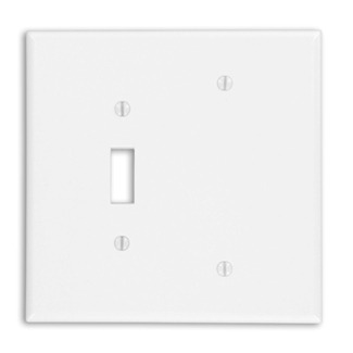 88106 Blank Oversized Combination Wall Plate, 2 Gangs, 5.31 in W x 5.25 in H, Thermoset, White