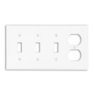 P38-W Standard Size Combination Wall Plate, 4 Gangs, 8.19 in W x 4.5 in H, Thermoset, White
