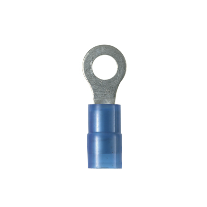 PN14-14R-M Pan-Term Type PN-R Ring Terminal, 14 AWG Conductor, 1.05 in L, Seamed/Standard/Internal Serration/Insulation Support Barrel, Copper, Blue