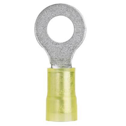 PN10-38R-L Pan-Term Type PN-R Ring Terminal, 10 AWG Conductor, 1.29 in L, Brazed Seam/Standard/Internal Serration/Insulation Support Barrel, Copper, Yellow
