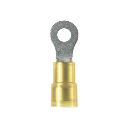 PN10-14RX-L Pan-Term Type PN-RX Ring Terminal, 12 AWG Conductor, 1.27 in L, Brazed Seam/Expanded Entry/Insulation Grip Sleeve/Internal Serration Barrel, Copper, Yellow