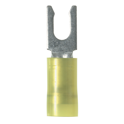 PN10-10LF-L Pan-Term Loose Piece Fork Terminal, #10 Conductor, 1.05 in L, Sleeved Barrel, Copper, Yellow