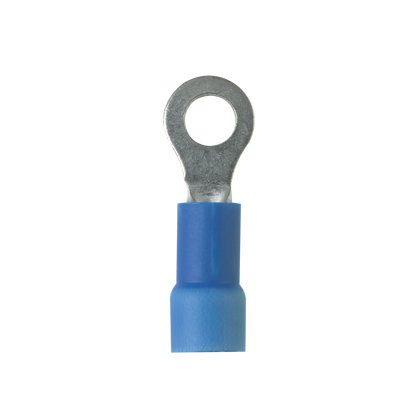 PV14-10RX-C Pan-Term Type PV-RX Loose Piece Ring Terminal, 14 AWG Conductor, 0.96 in L, Beveled Edge/Brazed Seam/Expanded Entry/Serrated Barrel, Copper, Blue