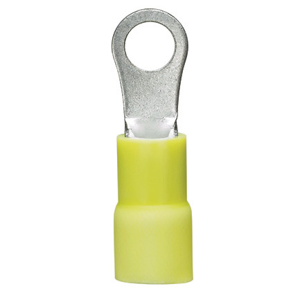 PV10-14RX-L Pan-Term Type PV-RX Loose Piece Ring Terminal, 10 AWG Conductor, 1.29 in L, Brazed Seam/Expanded Entry/Funnel Entry/Insulation Support/Internal Serration Barrel, Copper, Yellow