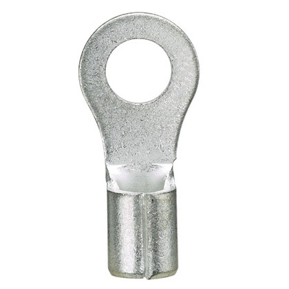 P14-10R-M Pan-Term Type P-R Non-Insulated Ring Terminal, 14 AWG Conductor, 0.71 in L, Brazed Seam/Serrated/Standard/Internal Serration/Insulation Support Barrel, Copper, Silver
