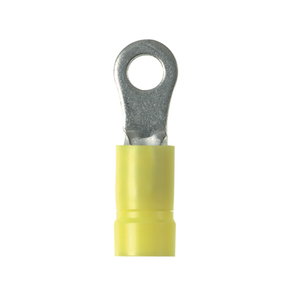 PV12-10HDR-L Pan-Term Type PV-HDR Heavy Duty Loose Piece Ring Terminal, 12 AWG Conductor, 1.08 in L, Brazed Seam/Funnel Entry/Insulation Support/Internal Serration Barrel, Copper, Yellow