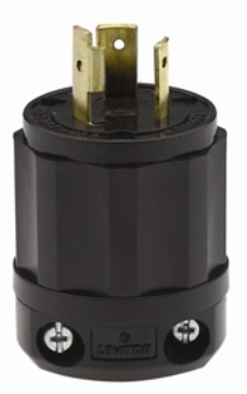2311-B 1-Phase Grounding Cable Mount Locking Plug, 125 V AC, 20 A, 2 Poles, 3 Wires, Black