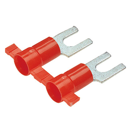 PV18-6FB-3K Pan-Term Reel Smart Reel-Fed Fork Terminal, #18 Conductor, 0.78 in L, Butted Seam/Funnel Entry Barrel, Copper, Red